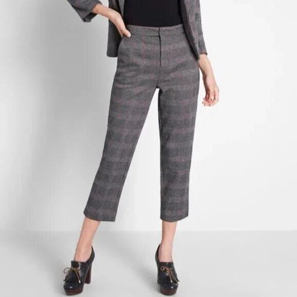 Modcloth Timeless Tailoring Plaid Cropped Pants Size 6 - Picture 1 of 16
